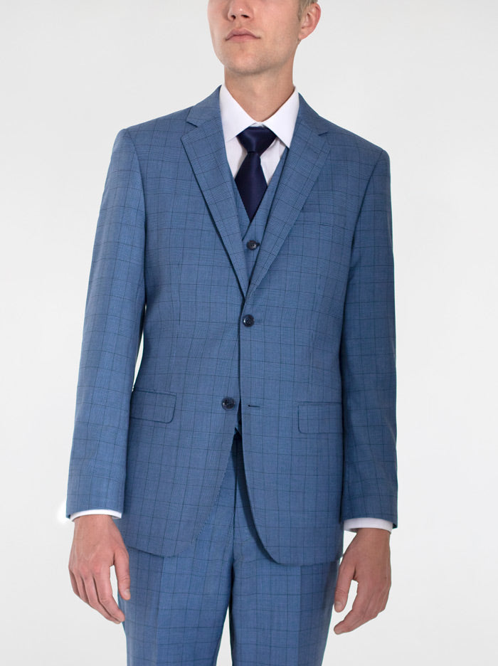 Sky Blue Plaid Three Piece Suit